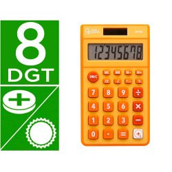 Calculatrice de poche liderpapel xf10 8 chiffres    solaire et piles 115x65x8 mm  coloris orange