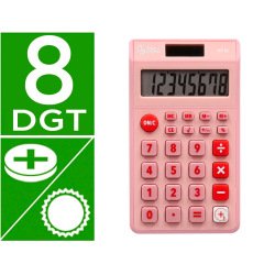 Calculatrice de poche liderpapel xf12 8 chiffres    solaire et piles 115x65x8 mm  coloris rose