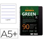 Rhodiactive Greenbook ligné, A5+, perf.6 trous, papier recyclé 90g FSC® - Noir