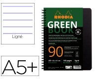 Rhodiactive Greenbook ligné, A5+, perf.6 trous, papier recyclé 90g FSC® - Noir