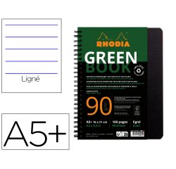 Rhodiactive Greenbook ligné, A5+, perf.6 trous, papier recyclé 90g FSC® - Noir