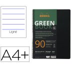 Rhodiactive Greenbook ligné, A4+, perf.4 trous, papier recyclé 90g FSC® - Noir