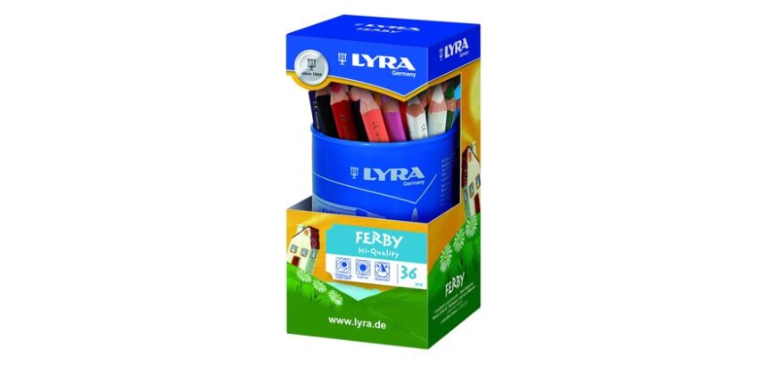 Crayon couleur lyra ferby triangulaire 120mm extrémité fermée usage économe mine 6.25mm diamètre étui carton 36 unités