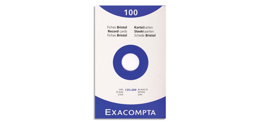 Etui de 100 fiches exacompta bristol blanc uni non         perforee 125x200mm