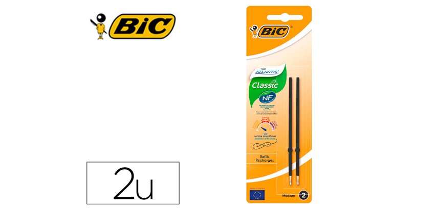 Stylo-bille bic atlantis soft pointe moyenne 1,0mm blister  de 2 recharges noir