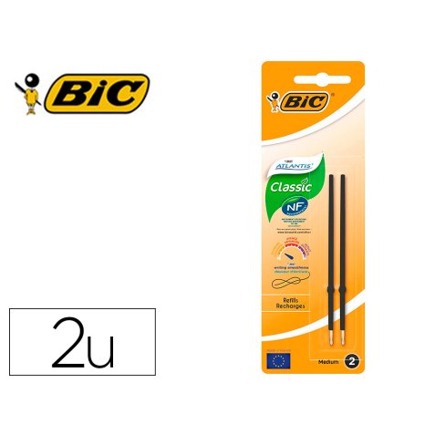 Stylo-bille bic atlantis soft pointe moyenne 1,0mm blister  de 2 recharges noir