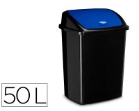 Poubelle cep plastique a couvercle basculant 50l noir  couvercle bleu