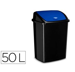 Poubelle cep plastique a couvercle basculant 50l noir  couvercle bleu
