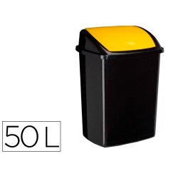 Poubelle cep plastique a couvercle basculant 50l noir  couvercle jaune