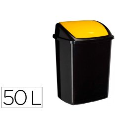 Poubelle cep plastique a couvercle basculant 50l noir  couvercle jaune