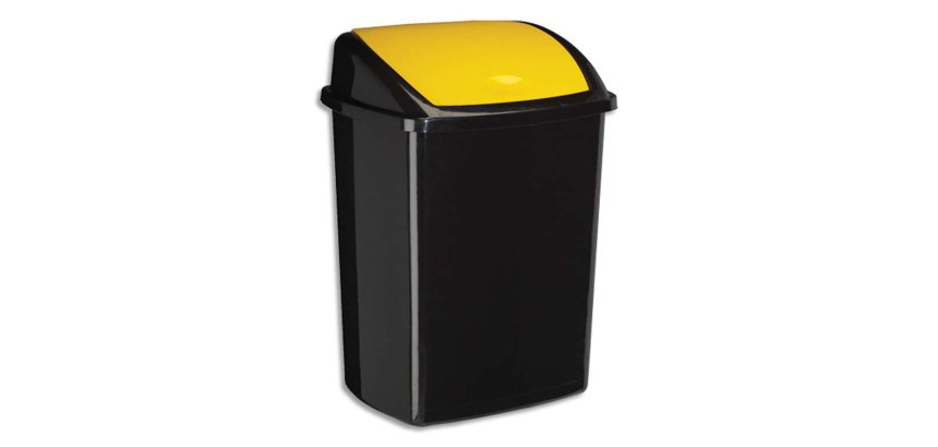 Poubelle cep plastique a couvercle basculant 50l noir  couvercle jaune
