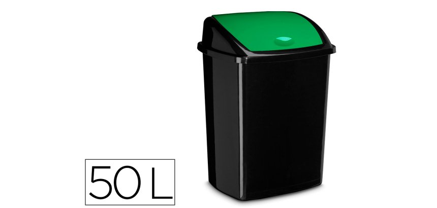 Poubelle cep plastique a couvercle basculant 50l noir  couvercle vert