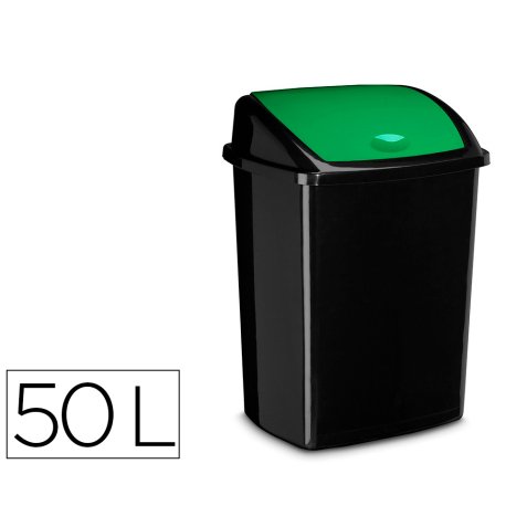 Poubelle cep plastique a couvercle basculant 50l noir  couvercle vert