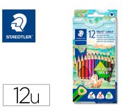 Crayons de couleur staedtler noris  187 triangulaires en   bois coloris assortis etui de 12