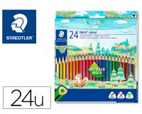 Crayons de couleur staedtler noris  187 triangulaires en   bois coloris assortis etui de 24