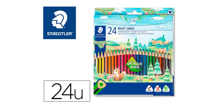 Crayons de couleur staedtler noris  187 triangulaires en   bois coloris assortis etui de 24