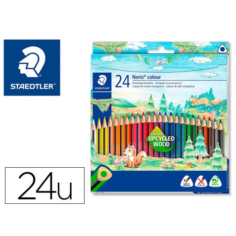 Crayons de couleur staedtler noris  187 triangulaires en   bois coloris assortis etui de 24