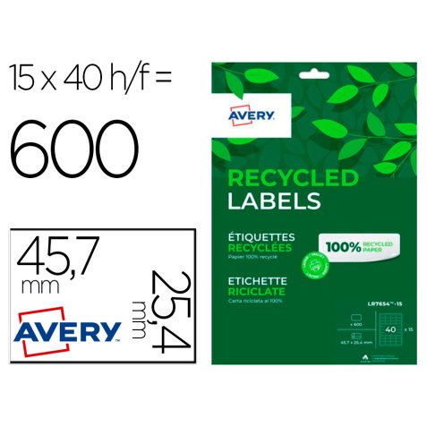 Etiquette autocollante avery adresse recyclee laser 45,7 x 25,4mm boite de 600 blanc