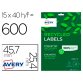 Etiquette autocollante avery adresse recyclee laser 45,7 x 25,4mm boite de 600 blanc