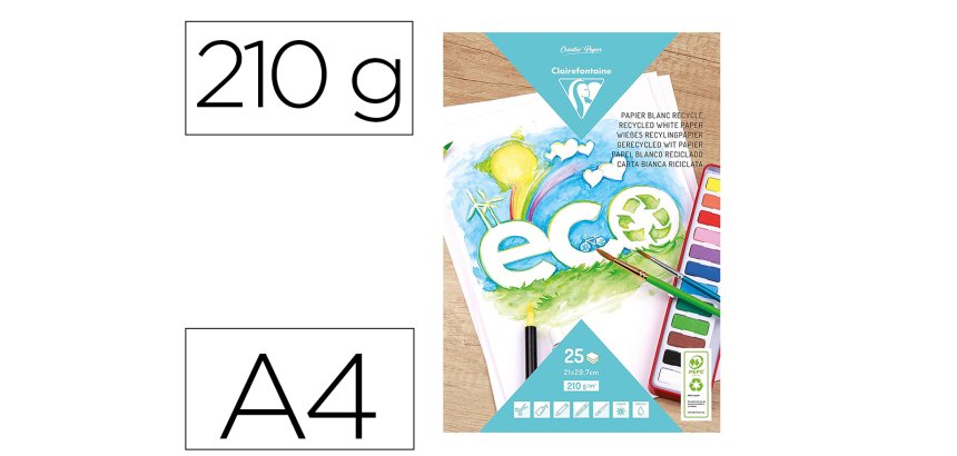 PAPIER BLANC RECYCLÉ, Bloc de 25 feuilles 210g/m2 au format A4 (21x29 ,7cm) - Blanc
