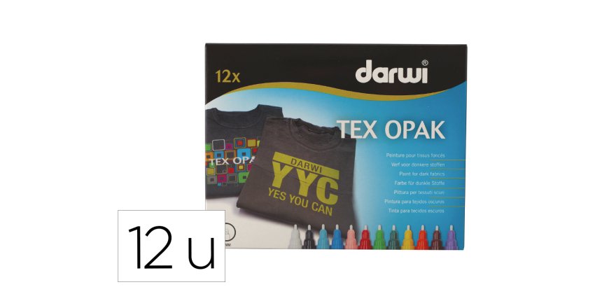 DARWI 12 Marqueurs Peinture Textile Opaque Pointe Conique Fine 2mm - Assortis
