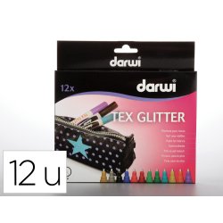Marqueur darwi tex glitter pour tissus pointe 2mm        coloris assortis set 12       unites