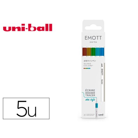 Pochette emott 5 feutres island colors pointe fine     coloris assortis