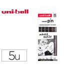 Pochette uni-ball 5 feutres pointe calibree 0.03 efbr500  coloris noir