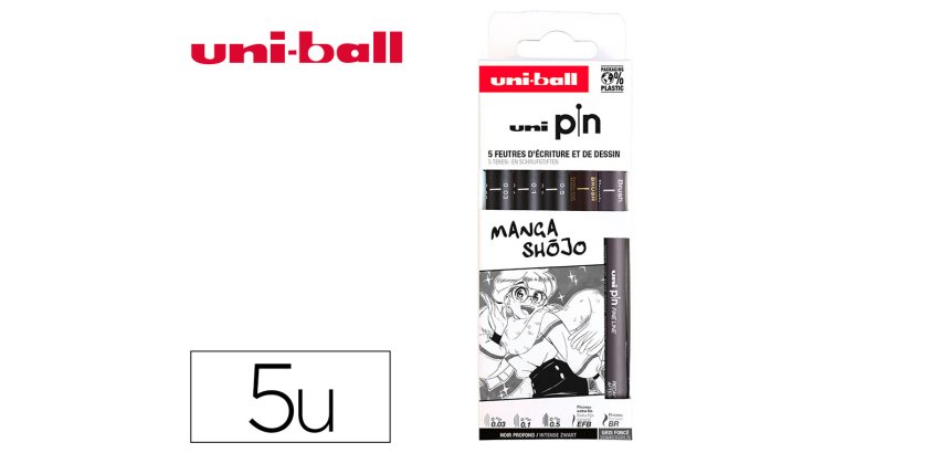 Pochette uni-ball 5 feutres pointe calibree 0.03 efbr500  coloris noir