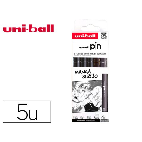 Pochette uni-ball 5 feutres pointe calibree 0.03 efbr500  coloris noir
