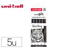 Pochette uni-ball 5 feutres pointe calibree 0.4 efbr500   coloris noir