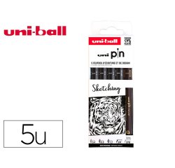 Pochette uni-ball 5 feutres pointe calibree 0.4 efbr500   coloris noir
