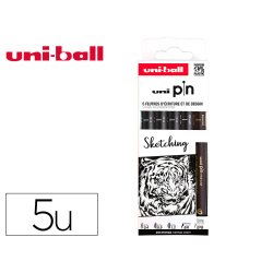 Pochette uni-ball 5 feutres pointe calibree 0.4 efbr500   coloris noir
