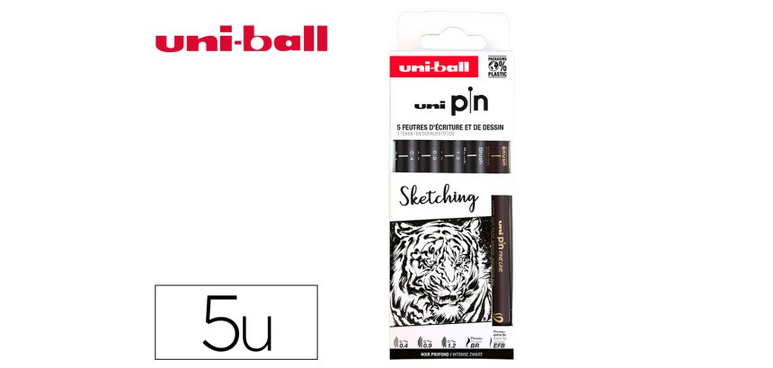 Pochette uni-ball 5 feutres pointe calibree 0.4 efbr500   coloris noir