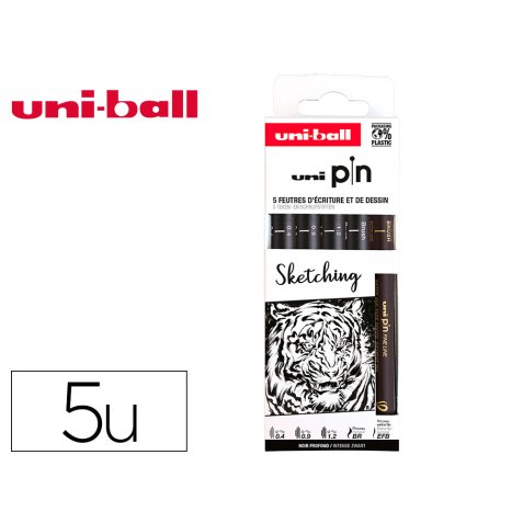 Pochette uni-ball 5 feutres pointe calibree 0.4 efbr500   coloris noir