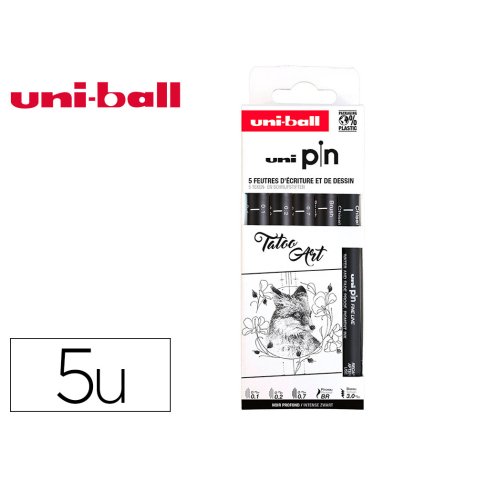Pochette uni-ball 5 feutres pointe calibree 0.1 cs3200    coloris noir