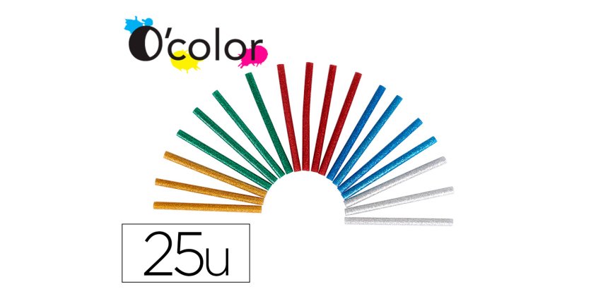 Recharge pistolet   colle pailletee   chaud tout usage  5 couleurs 7mmx10cm 100gr     sachet de 25 un