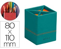 Rhodiarama pot à crayons simili cuir italien 8x8x11 cm - Paon