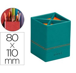 Rhodiarama pot à crayons simili cuir italien 8x8x11 cm - Paon