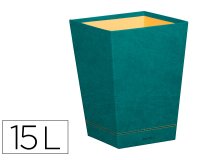 Rhodiarama corbeille à papier simili cuir italien 27x27x32 cm - Paon