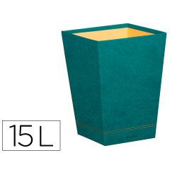 Rhodiarama corbeille à papier simili cuir italien 27x27x32 cm - Paon