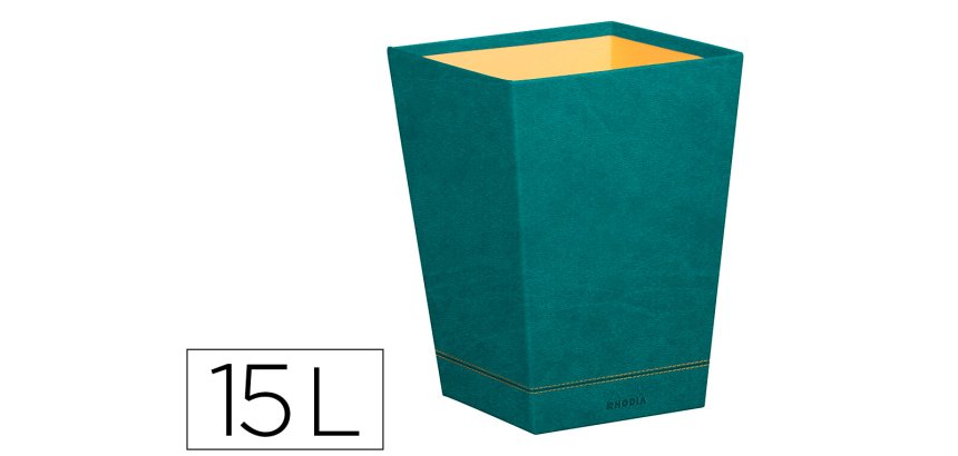 Rhodiarama corbeille à papier simili cuir italien 27x27x32 cm - Paon