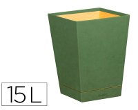 Rhodiarama corbeille à papier simili cuir italien 27x27x32 cm - Sauge