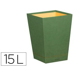 Rhodiarama corbeille à papier simili cuir italien 27x27x32 cm - Sauge