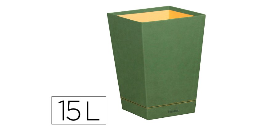 Rhodiarama corbeille à papier simili cuir italien 27x27x32 cm - Sauge