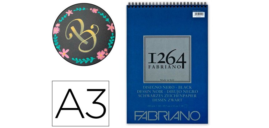 Bloc dessin 1264 fabriano a3 noir 200g  40f