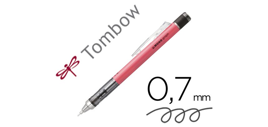Porte-mines tombow monograph 0,7mm rechargeable gomme      telescopique interchangeable  coloris corps rose fluo