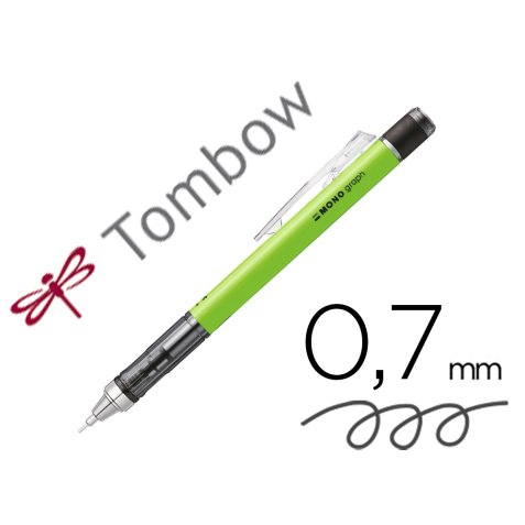 Porte-mines tombow monograph 0,7mm rechargeable gomme      telescopique interchangeable  coloris corps vert fluo