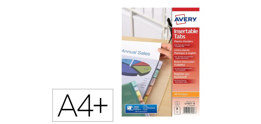 Pochettes intercalaires avery 8 touches a+ 180 microns      polypropylene transparent