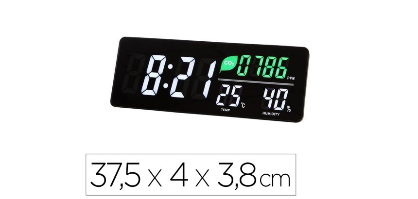 Horloge led murale ou a poser avec capteur co2, temperature et humidite 37,5x4x3,8c,